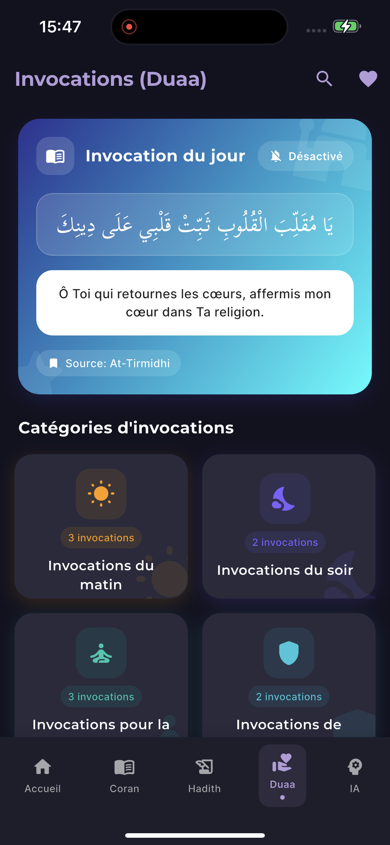 Écran des Invocations
